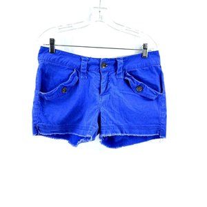 Islandia Women's Blue Button Pockets Raw Hem Chino Summer Shorts Size 9
